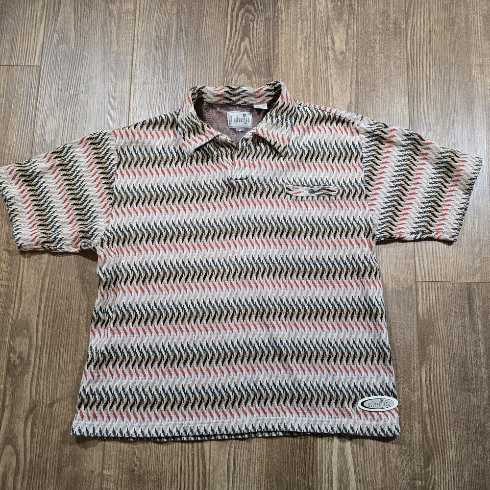 Levi's Silver Tab Polo Shirt Mens M Gray Cotton  Knit Zigzag Retro Y2K Vintage